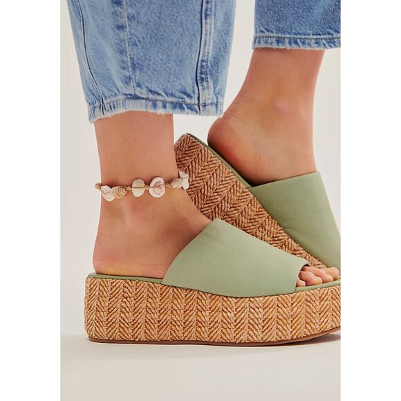 🎉LAST CHANCE🎉 FREE PEOPLE Harbor Raffia Flatform Sandals / Light Sage - Picture 2 of 12